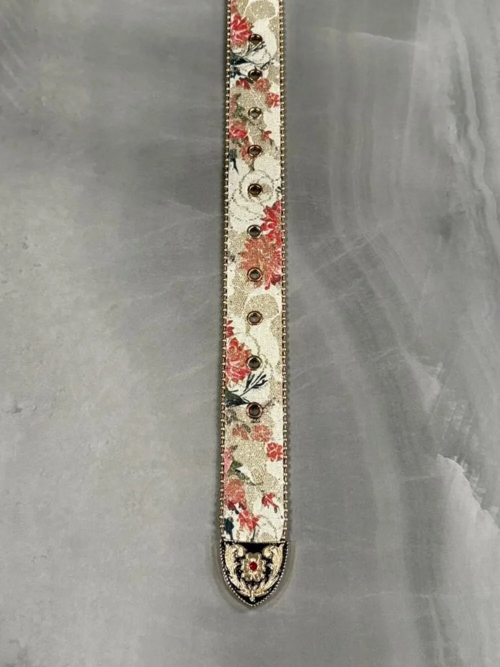 Cream Floral Tapestry Western Ruby Buckle Belt